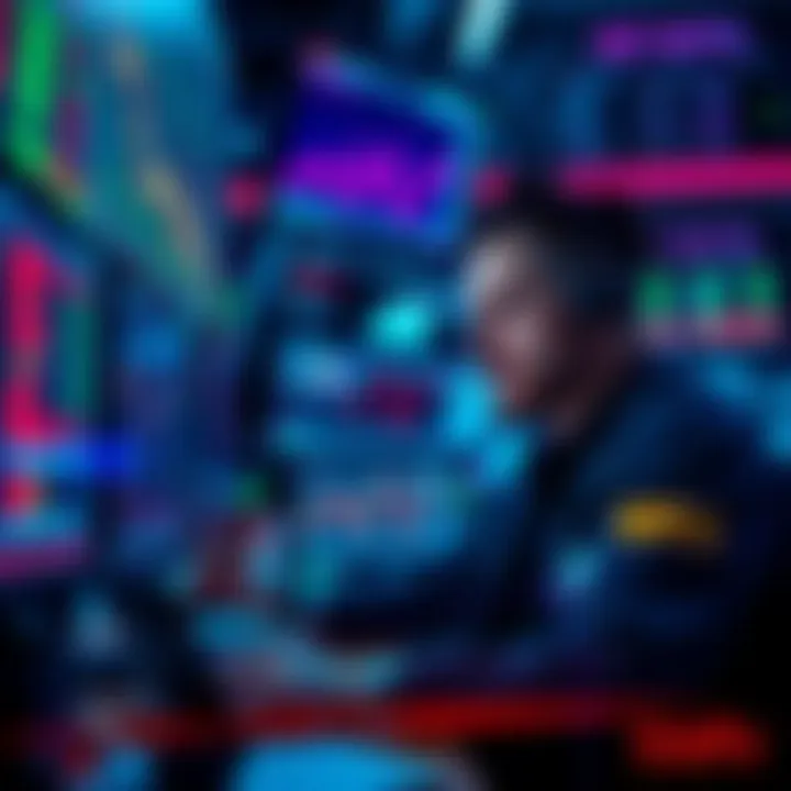A trader analyzing market data on multiple screens, focusing on execution speed and trading strategies in a fast-paced environment.