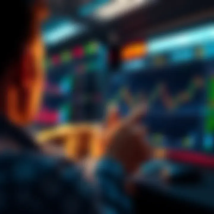 A person analyzing stock charts and gold prices on a digital platform, with cryptocurrencies in the background