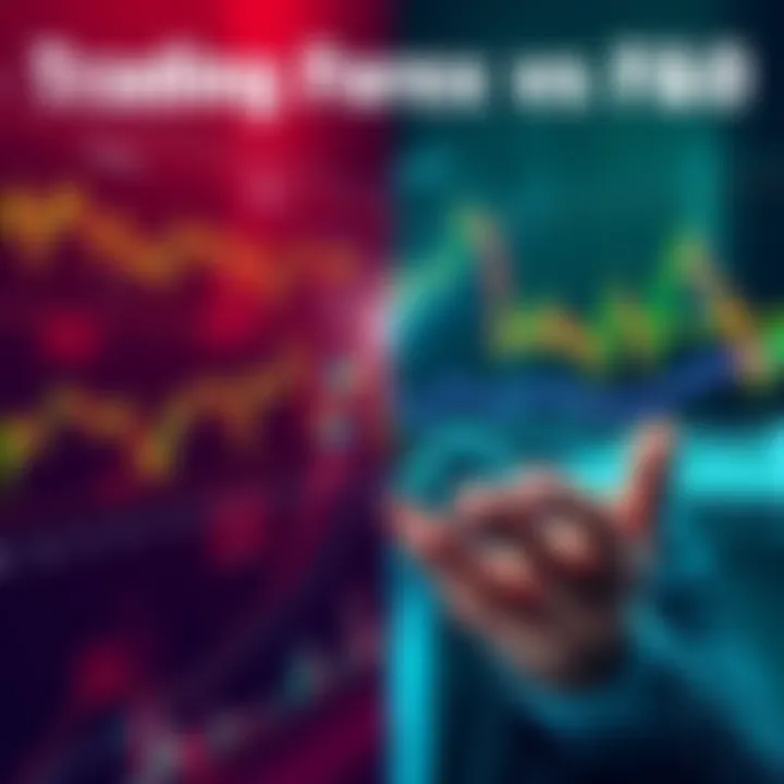 A split image showing Forex trading charts on one side and Futures & Options trading graphs on the other with a trader analyzing both.