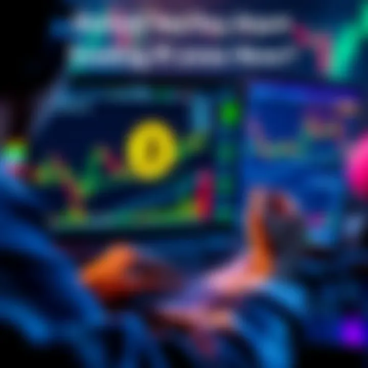 A trader analyzing market trends for Pi cryptocurrency on the Pionex platform with charts displayed on a laptop and a notepad in hand.