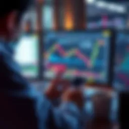 A trader analyzing charts and graphs on a computer screen, focusing on potential profits and market trends.