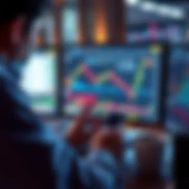 Trading Returns A trader analyzing charts and graphs on a computer screen, focusing on potential profits and market trends.