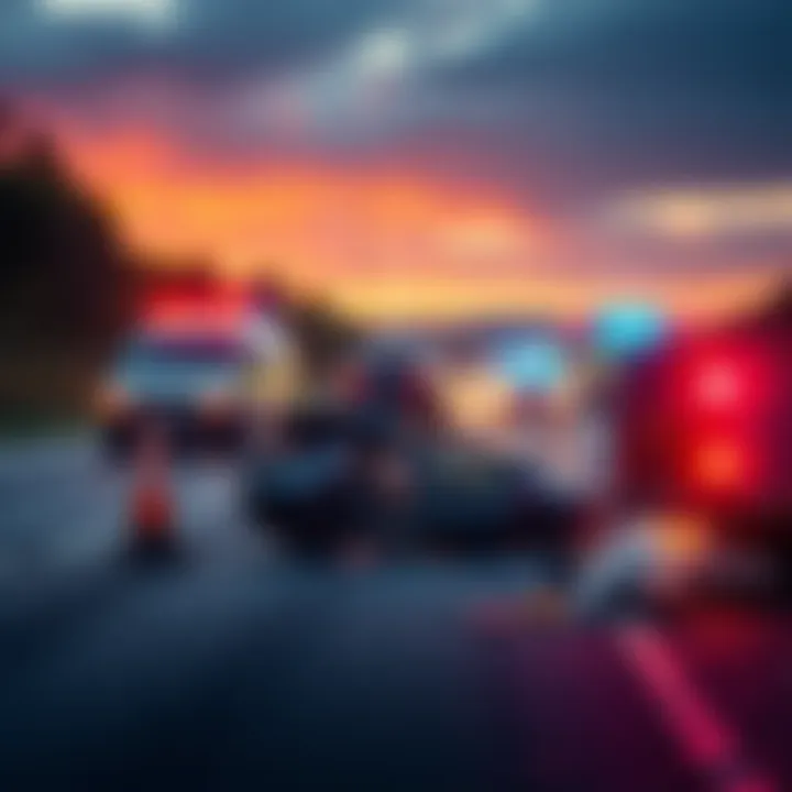 Scene of a crash on I-66 in Virginia, with emergency vehicles and a damaged car visible