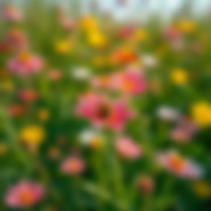 A tranquil garden scene with wildflowers and a solitary bee resting on a petal, evoking a sense of stillness. A peaceful garden with flowers and a single bee, symbolizing quietness in nature.