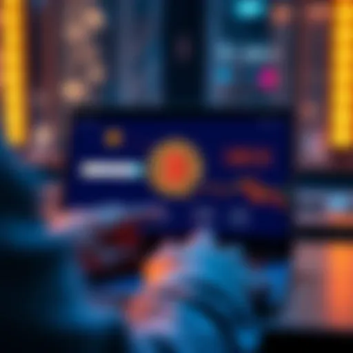 A person using a laptop to transfer Bitcoin between digital wallets, showing a screen with wallet addresses and a Bitcoin logo