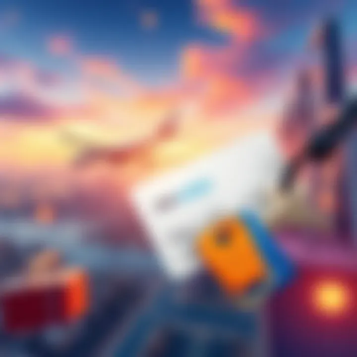 A depiction of travel rewards with images of an airplane and hotel key cards, symbolizing Revolut RevPoints redemption.