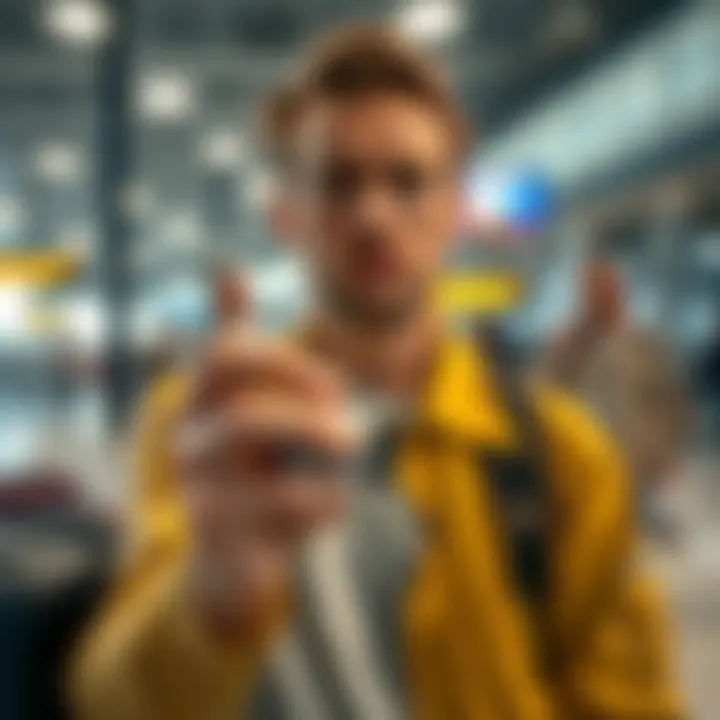 A traveler looks concerned while holding a roll of undeveloped film after TSA inspection at an airport security checkpoint