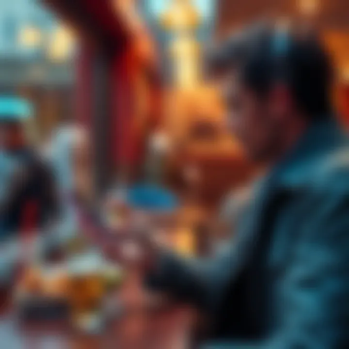 Traveler Making Payment with Smartphone A traveler using a smartphone to make a contactless cryptocurrency payment at a café while enjoying their drink