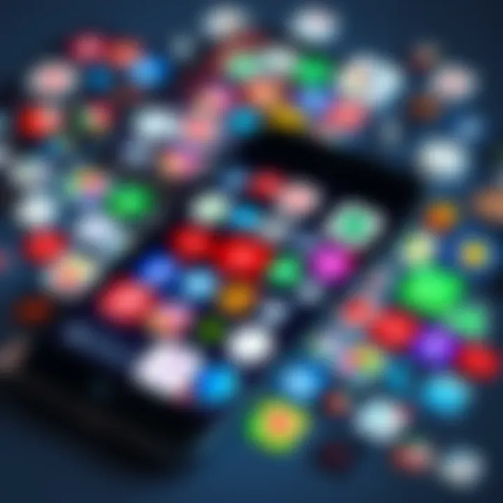 Collage of popular mobile apps displayed on a smartphone screen