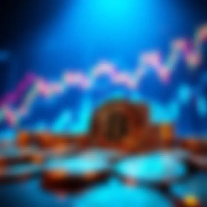 An illustration of fluctuating cryptocurrency charts with coins in the foreground and a bright future outlook