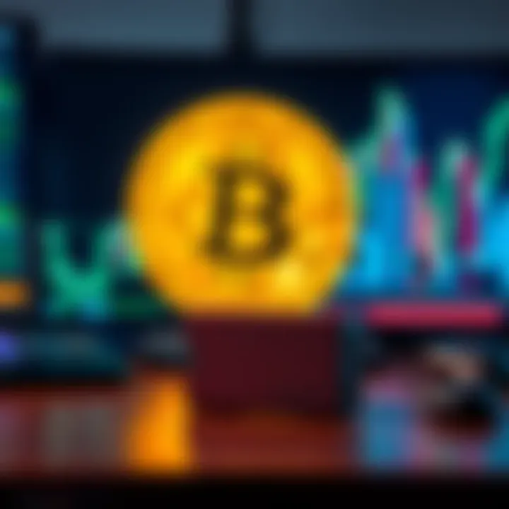 A Trezor hardware wallet displayed on a desk with a Bitcoin logo in the background, symbolizing secure storage for digital assets.