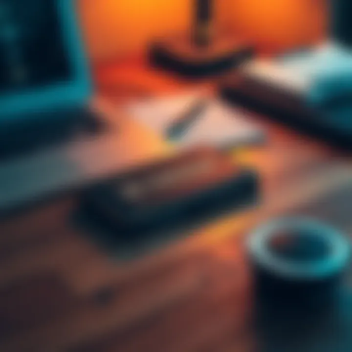 A Trezor Safe 7 cryptocurrency wallet placed on a wooden table next to a laptop and some notes