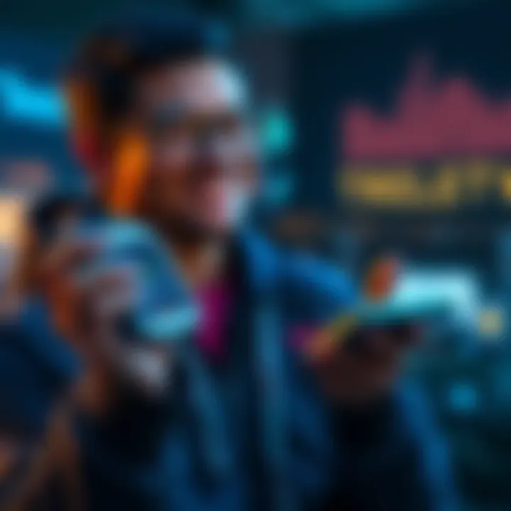 A person holding a Trezor wallet, looking satisfied while checking feedback on their device.