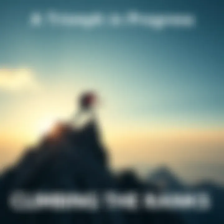 A Triumph in Progress A determined climber reaching the summit of a rocky peak, symbolizing personal achievement and ambition.