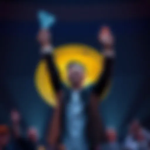 Tron founder Justin Sun celebrates a court win against the SEC, with Bitcoin logo fading in the background.