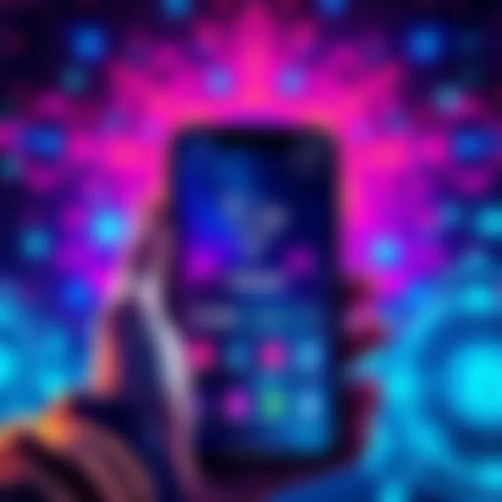 A visual representation of a user integrating a dApp on the TRON blockchain with Trust Wallet, showcasing a smartphone screen displaying the app interface and blockchain elements.