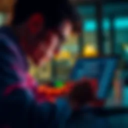 A person looking at a Ledger Nano X device with a laptop open, showing troubleshooting steps for crypto issues