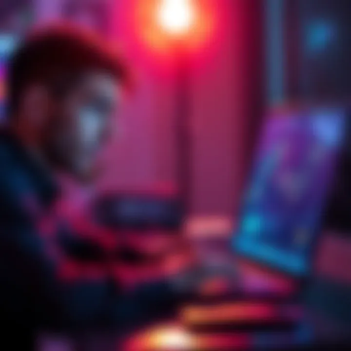A person looking frustrated while trying to fix a Python bot on their laptop, showing cryptocurrency charts on the screen