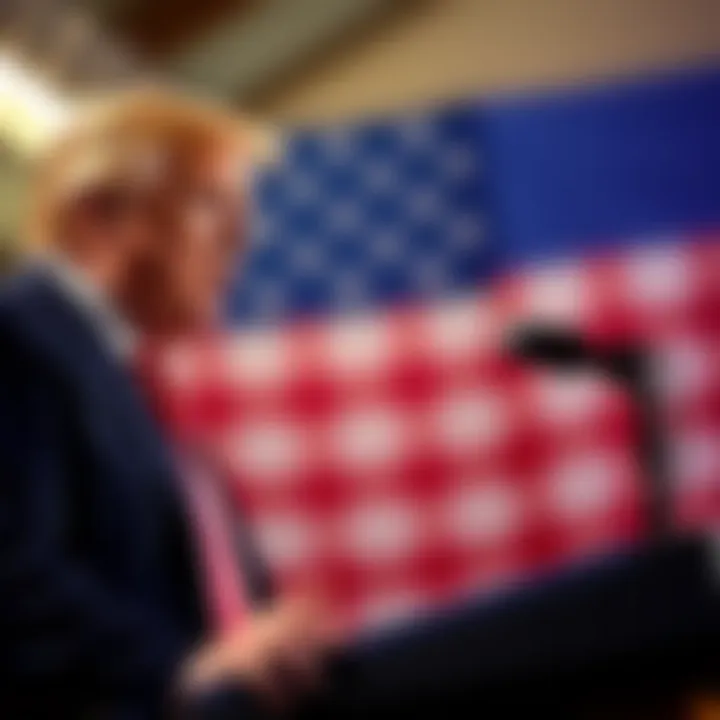 President Trump at a podium advocating for the Clarity Act with an American flag in the background