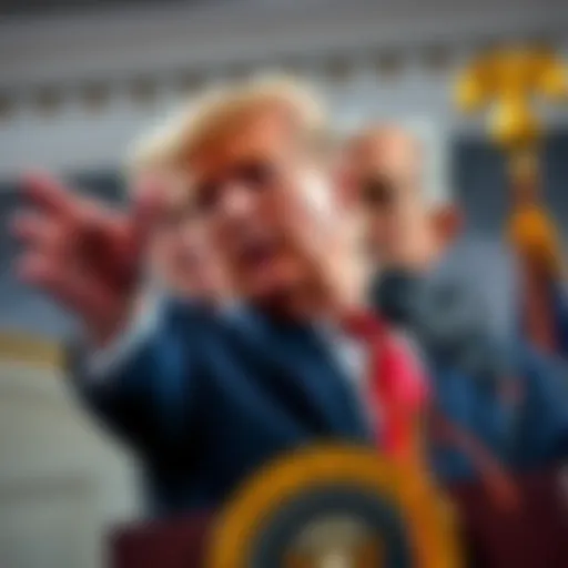 President Trump gestures while demanding immediate interest rate cuts from Fed Chair Powell at a press conference