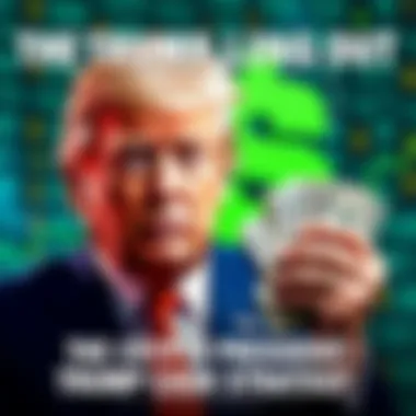 Donald Trump in front of a digital currency background, holding cash and looking confident