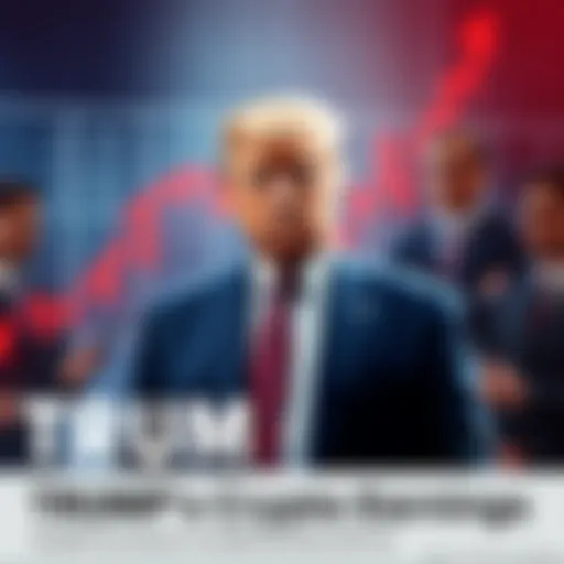 Trump's Crypto Earnings News Donald Trump stands in front of a graph showing a rise in crypto income, with financial analysts in the background discussing reactions to his earnings.
