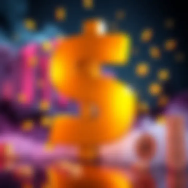 Illustration showing a large dollar sign with cryptocurrency symbols around it, representing Trump's $800 million earnings in crypto.