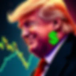 Trump makes big profit from crypto Trump smiling with a dollar sign graphic, contrasting with sad investors looking at falling crypto charts