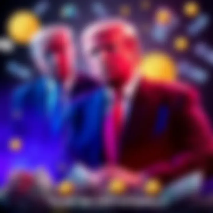 A visual representation of the Trump family alongside cryptocurrency symbols and dollar bills, illustrating their financial success in the digital asset market.