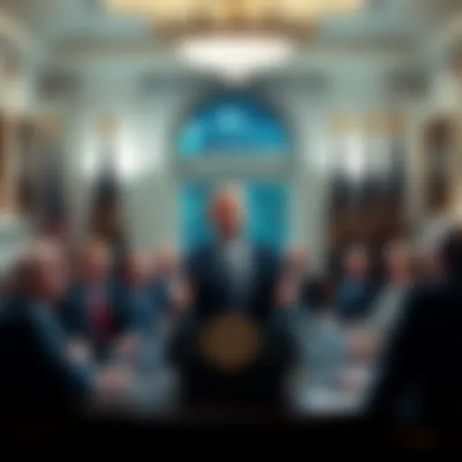 President Trump speaking at a cryptocurrency summit in the White House with regulators and industry leaders present.