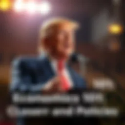 Donald Trump standing at a podium giving a speech about economic policies