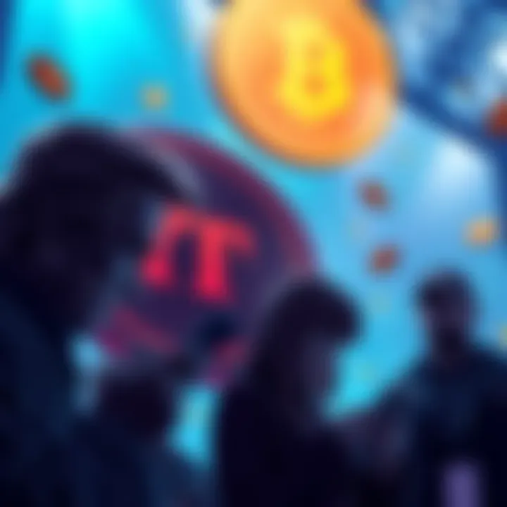 A graphic showing the Trump family logo with cryptocurrency symbols and distressed investors looking at their phones.
