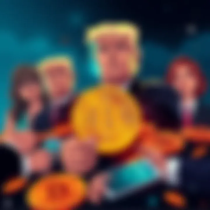 An illustration showing crypto coins with a backdrop of the Trump family, highlighting concerns over regulatory issues in cryptocurrency