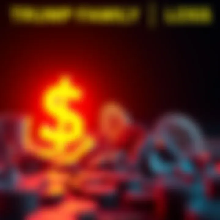 A graphic showing a steep decline in cryptocurrency values with a dollar sign and digital coins fading away, representing the Trump family's financial loss.