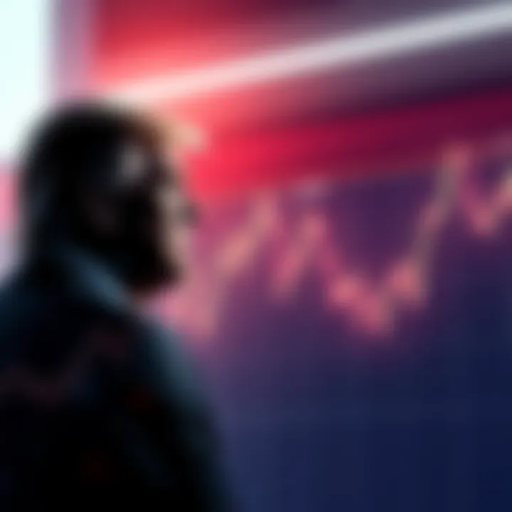 A graph showing fluctuating cryptocurrency values with a silhouette of Trump in the background