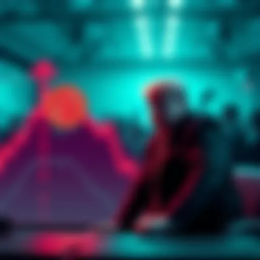 A graphic showing a downward trend line representing the decline in value of Trump's meme coin, with a worried investor looking on.