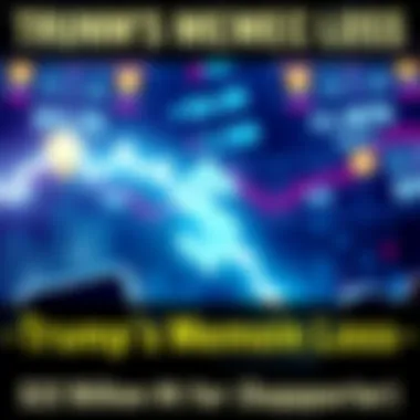 A graphic showing a downward trend in cryptocurrency value with a dollar sign and Trump logo, symbolizing financial losses for his supporters.