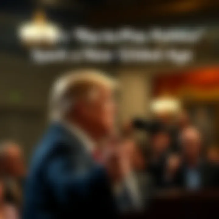 Former President Trump addressing a crowd, highlighting his political strategies and their impact on wealth and power disparities.