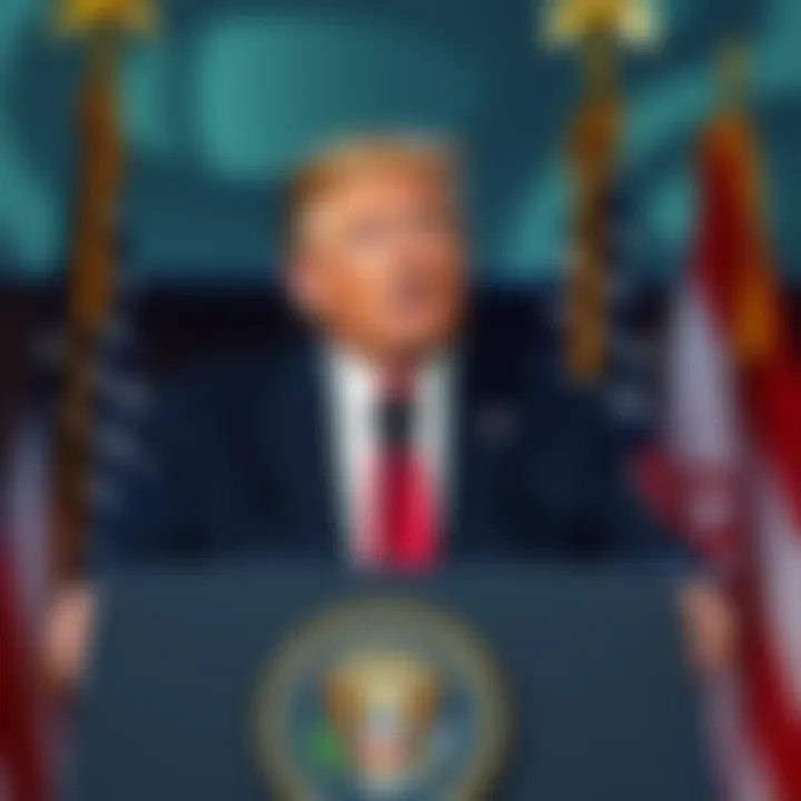 Trump discusses potential military action President Trump speaks at a podium with U.S. flags, hinting at military action against Iran
