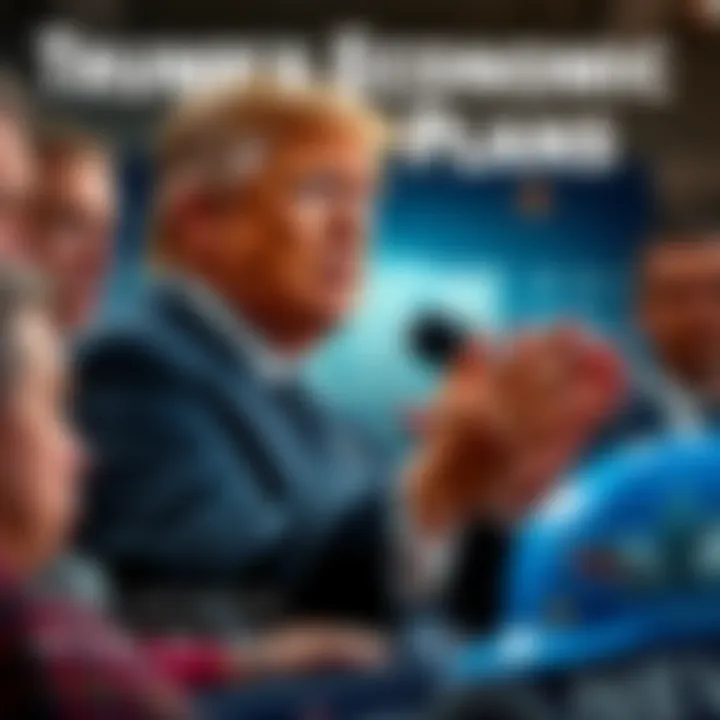 President Trump discussing economic plans with visuals of tax reforms and infrastructure projects