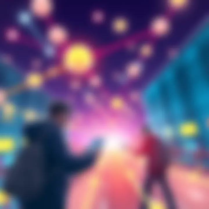 Illustration showing agents communicating and conducting transactions in a decentralized network, symbolizing trust and efficiency.