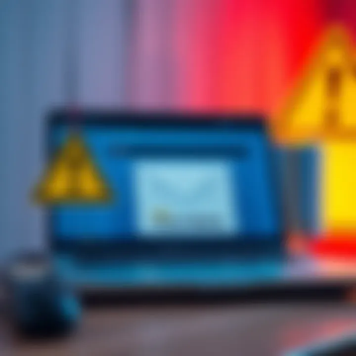 A warning alert about a phishing email spoofing Trust Wallet, showing a laptop with a fake Trust Wallet email on the screen and a caution sign.