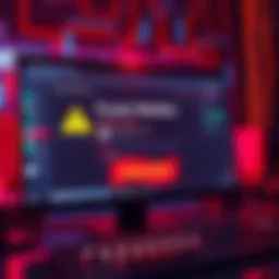 A visual representation of a computer screen hacked, showing a TrustWallet interface with missing assets and warning signs