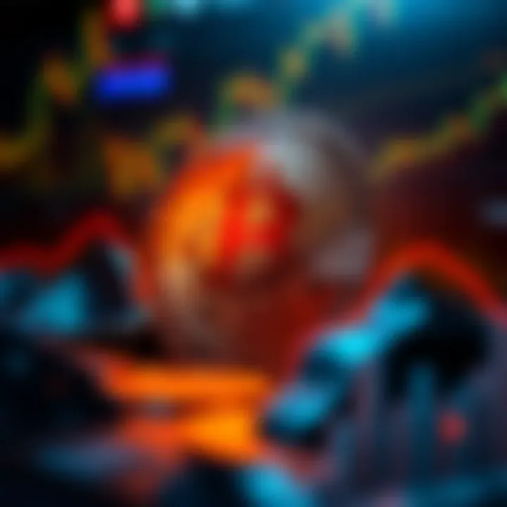 A glowing bitcoin symbol representing the 20 millionth bitcoin mined, surrounded by graphs showing market trends.