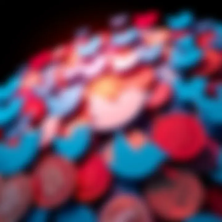 A collage of Twitter logos and Bitcoin symbols, representing discussions in social media and cryptocurrency forums.