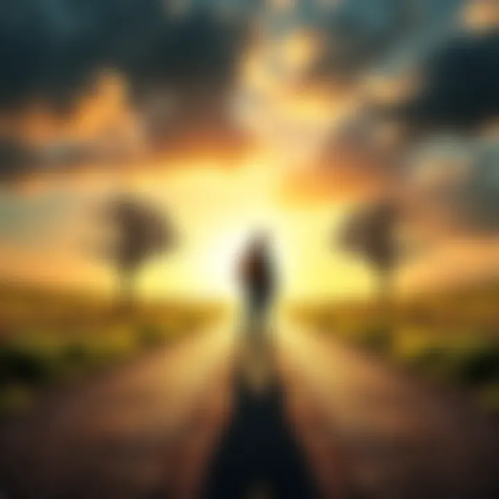 A person stands at a fork in the road, contemplating which path to take, symbolizing life's choices.