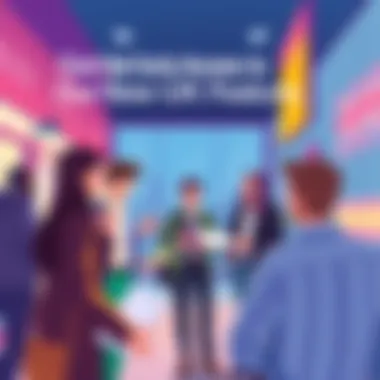 New UK Security Feature Announcement Illustration showing people in the UK excited about testing a new security feature. They are discussing and sharing feedback with a team.