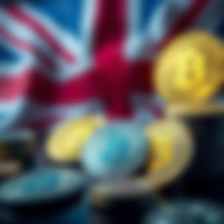A graphic representation of cryptocurrency symbols with the UK flag in the background, reflecting the urgent call from trade bodies for government action.