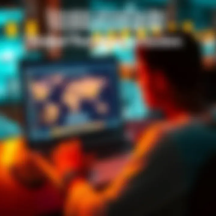 A person on a laptop troubleshooting an Umbrel public pool node connection with a network diagram on the screen.