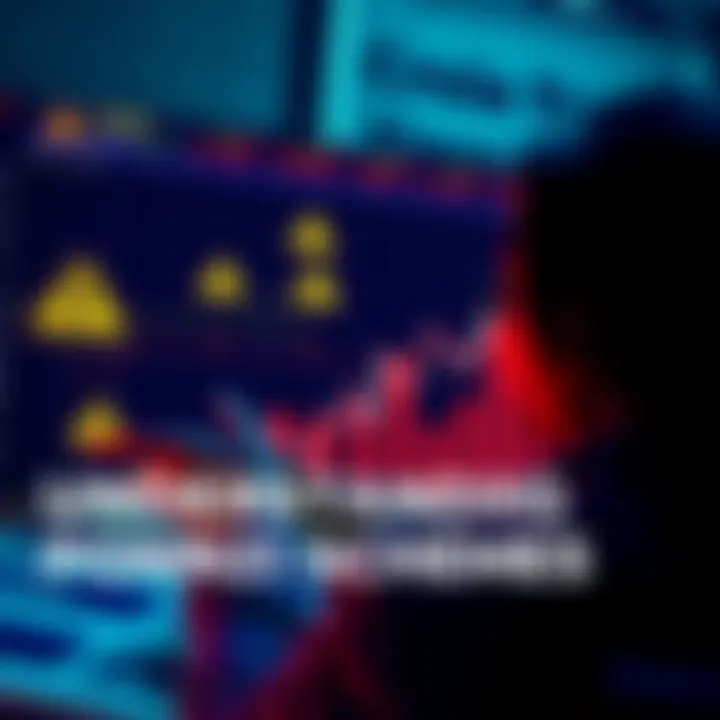 A person looking at a chart showing rising investments with warning signs about scams around it